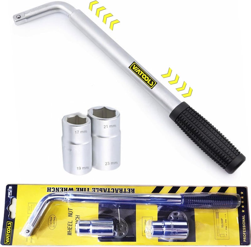 VIATOOLS 20" Universal Extended Lug Wrench 4 Way Heavy Duty Tire wrench Standard Sockets 17mm 19mm 21mm 23mm for Cross Wheel Wrench - Image 1